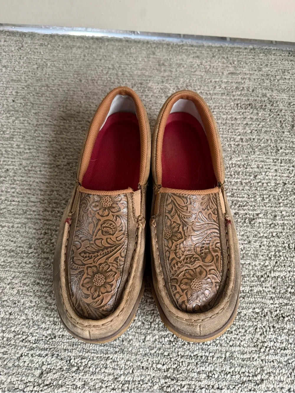 Twisted X Brown Floral-Tooled Slip-On Loafers